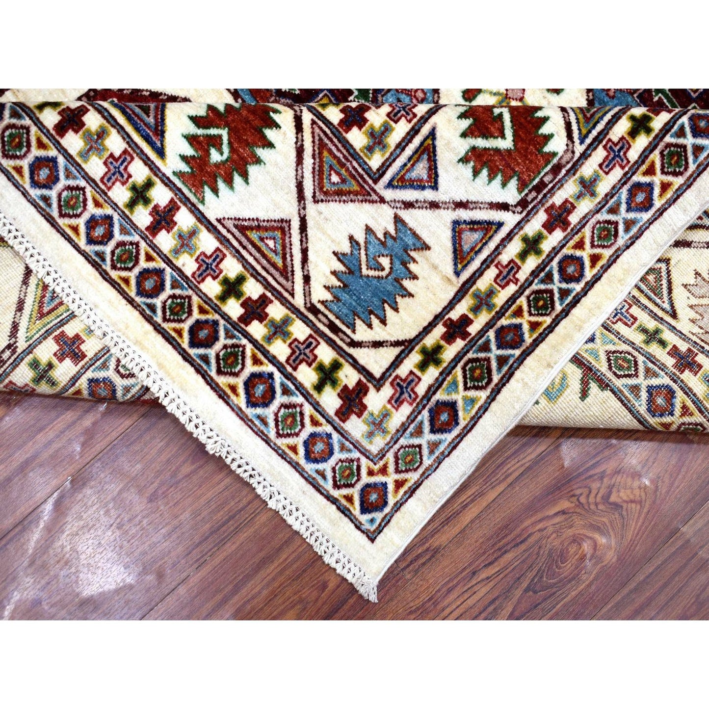 8'2"X10' Organic Wool Hand Knotted Ivory Afghan Super Kazak Oriental Rug