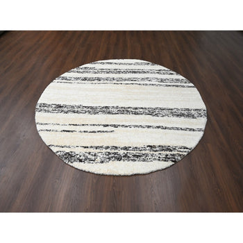 8'X8' Dark Brown And Ivory Striae Design Wool Hand Knotted Round Rug