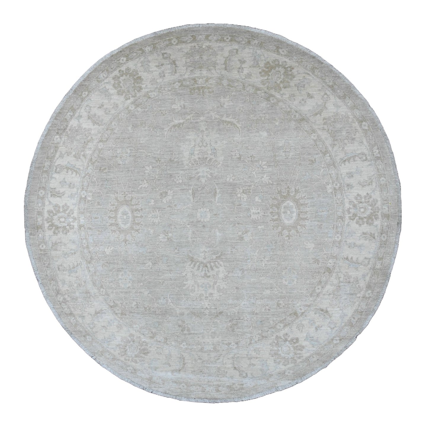 8'X8' Misty Gray Ziegler Mahal Revival Hand Knotted 100% Wool Round Rug