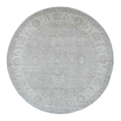 8'X8' Misty Gray Ziegler Mahal Revival Hand Knotted 100% Wool Round Rug