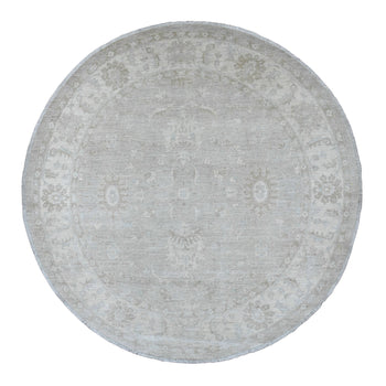 8'X8' Misty Gray Ziegler Mahal Revival Hand Knotted 100% Wool Round Rug