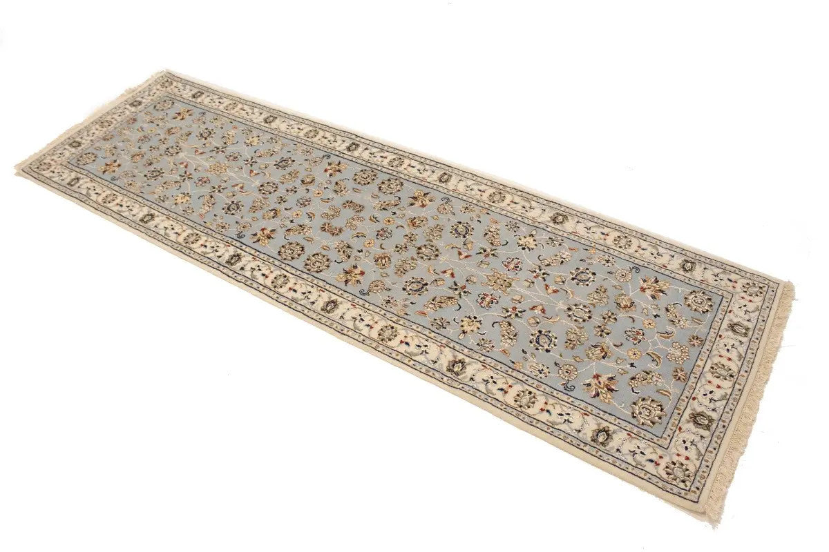 Light Blue-Gray Floral Indo-Nain Runner Rug Oriental Decor Carpet 2'7X8 ft