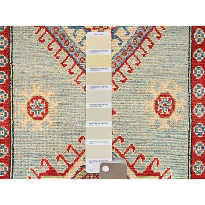 2'9"X13'7" Ivory Kazak With Geometric Design Hand Knotted Rug Wool Runner