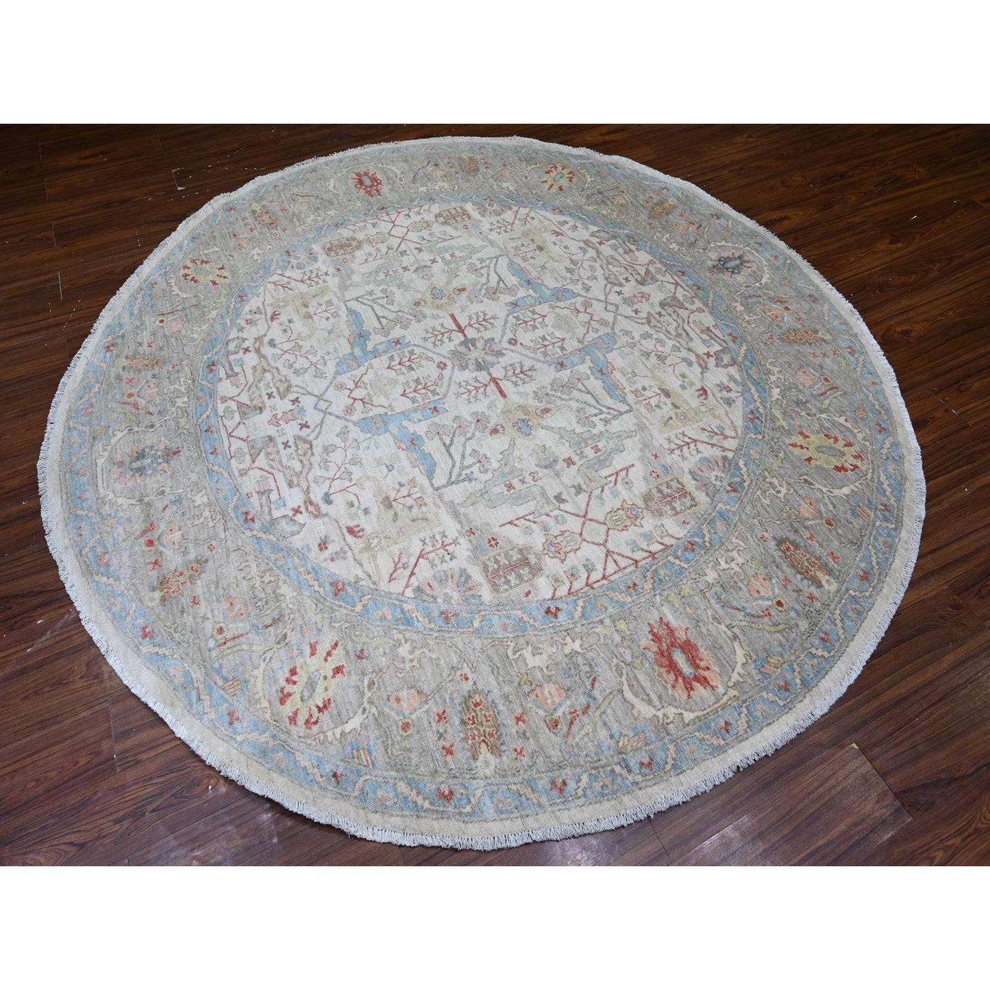 8'X8' White Ziegler Mahal Hand Knotted Pure Wool Round Oriental Rug