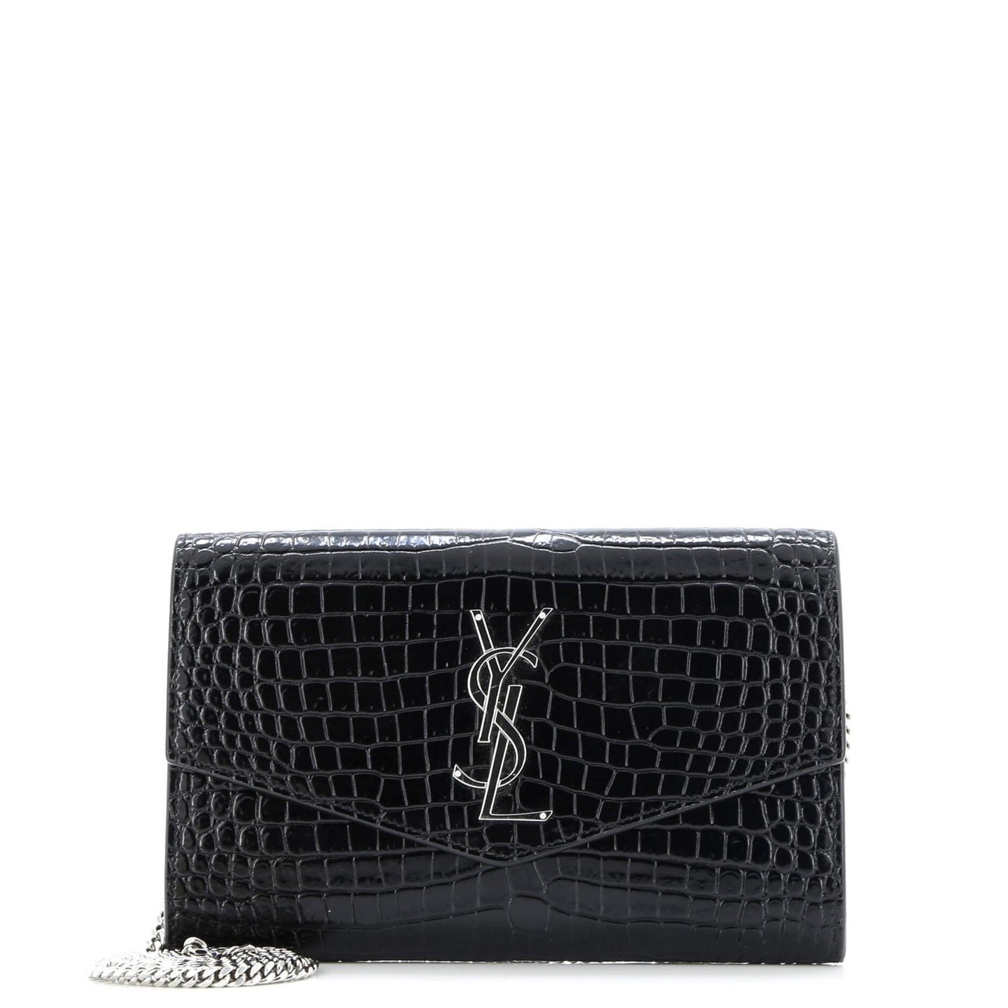 Saint Laurent Uptown Chain Wallet Crocodile Embossed Leather