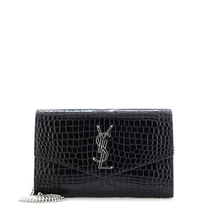 Saint Laurent Uptown Chain Wallet Crocodile Embossed Leather