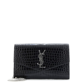 Saint Laurent Uptown Chain Wallet Crocodile Embossed Leather