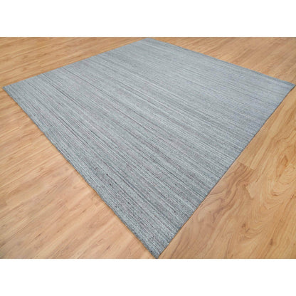 12'X12' Gray Wool Hand Loomed Modern Striae Design Square Oriental Rug