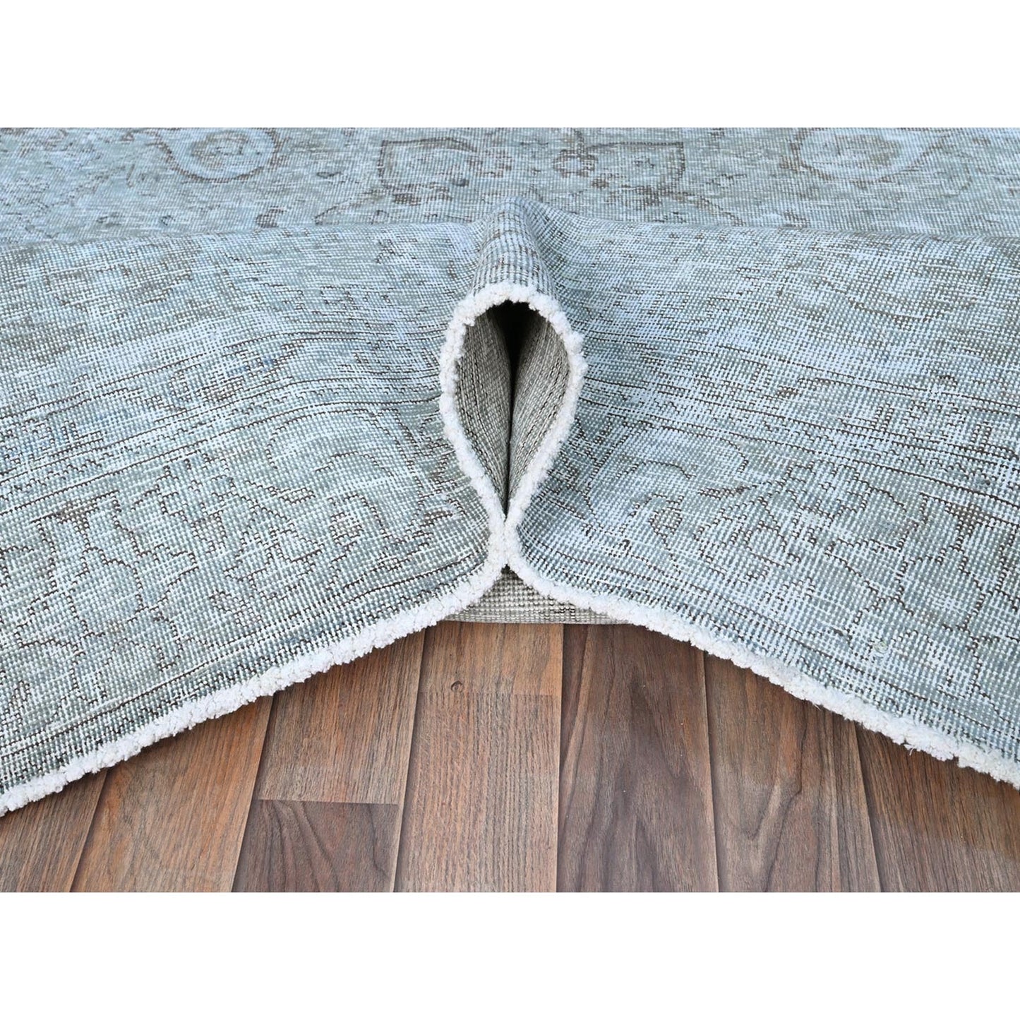 6'X8'9" Blue 100% Wool Clean Cropped Thin Hand Knotted Vintage Tebraz Rug