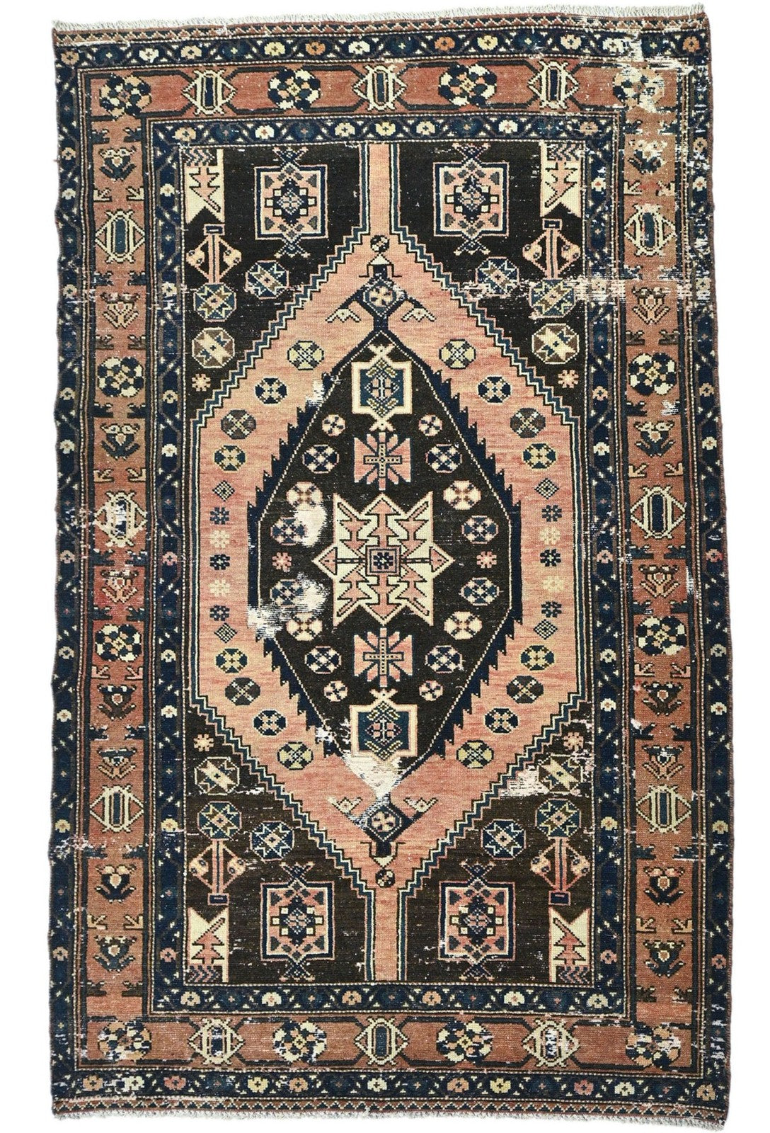 Rare Vintage Tribal Geometric Oriental Farmhouse Carpet Distressed 5x8 Rug