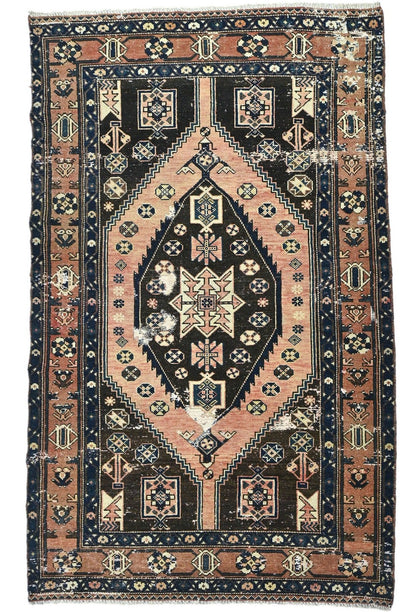 Rare Vintage Tribal Geometric Oriental Farmhouse Carpet Distressed 5x8 Rug