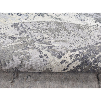 8'1"X8'1" Gray Abstract Design Wool And Pure Silk Hand Knotted Round Rug