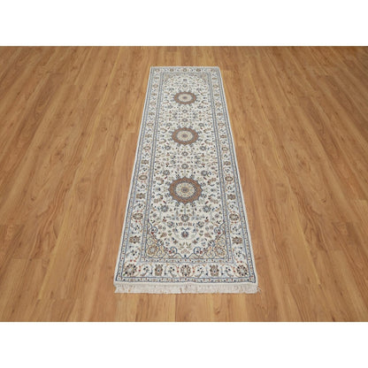 2'7"X8' Ivory Nain Medallion Design Hand Knotted Wool And Silk Runner Rug