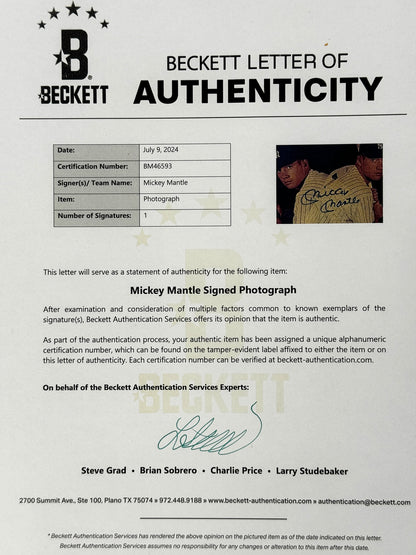 Mickey Mantle Hof Signed/Autographed 8X10 Photo