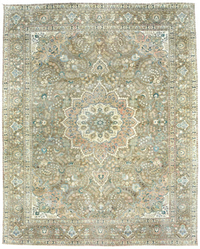 Distressed Vintage Oriental Rug Muted Brown