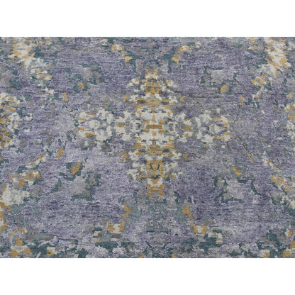 8'X9'10" Gray Abstract Design Wool And Silk Hand Knotted Oriental Rug