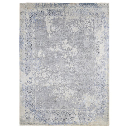 9'X12' Ash Gray Broken Kishoon Wool With Pure Silk Hand Knotted Rug