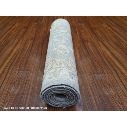 2'7"X9'6" Aegean Blue Finer Peshawar Wool Hand Knotted Runner Rug