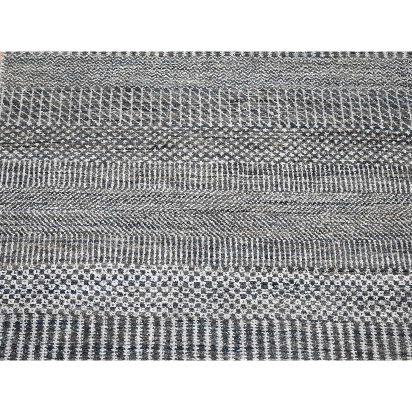 2'7"X14'1" Black Modern Grass Design Handknotted Wool And Silk Runner Rug