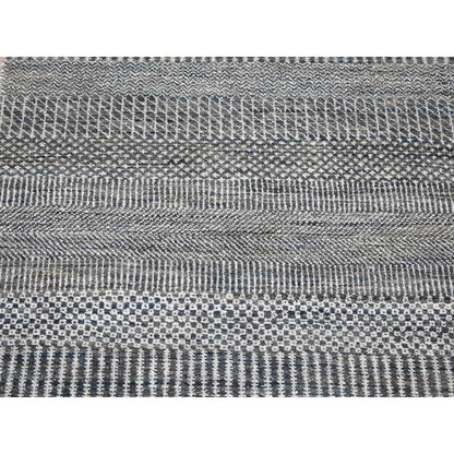2'7"X14'1" Black Modern Grass Design Handknotted Wool And Silk Runner Rug