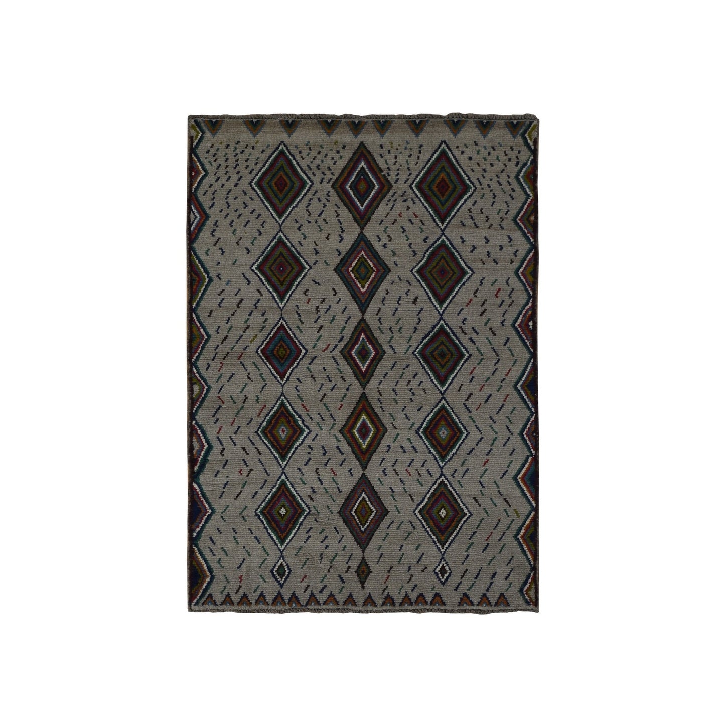 3'10"X5'8" Brown Afghan Balooch Geometric Design Hand Knotted Wool Rug
