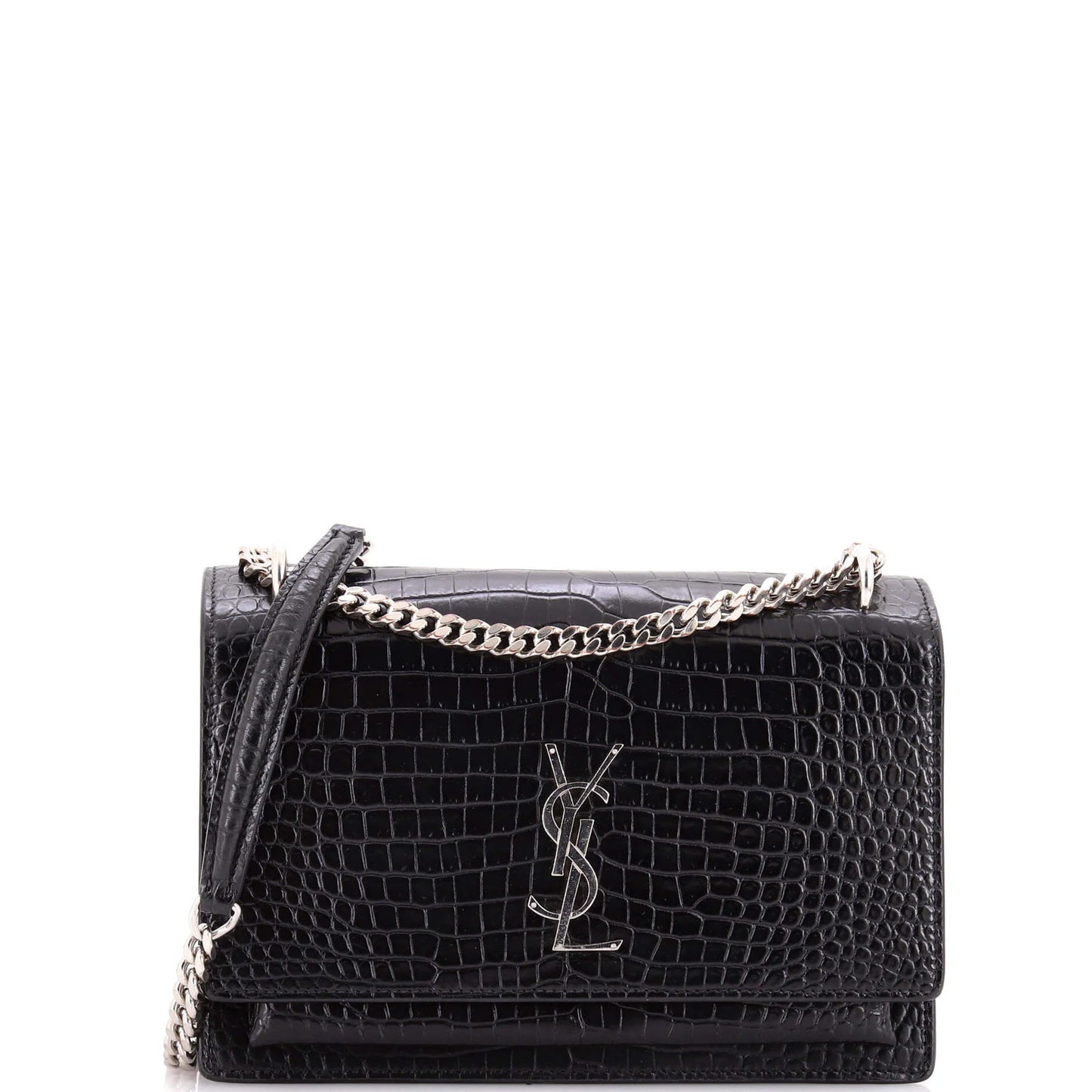 Medium Saint Laurent Sunset Crossbody Bag Crocodile Embossed Leather