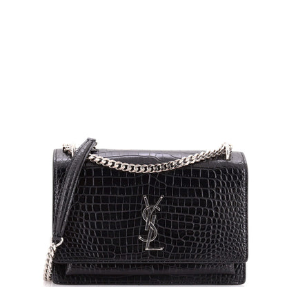 Medium Saint Laurent Sunset Crossbody Bag Crocodile Embossed Leather