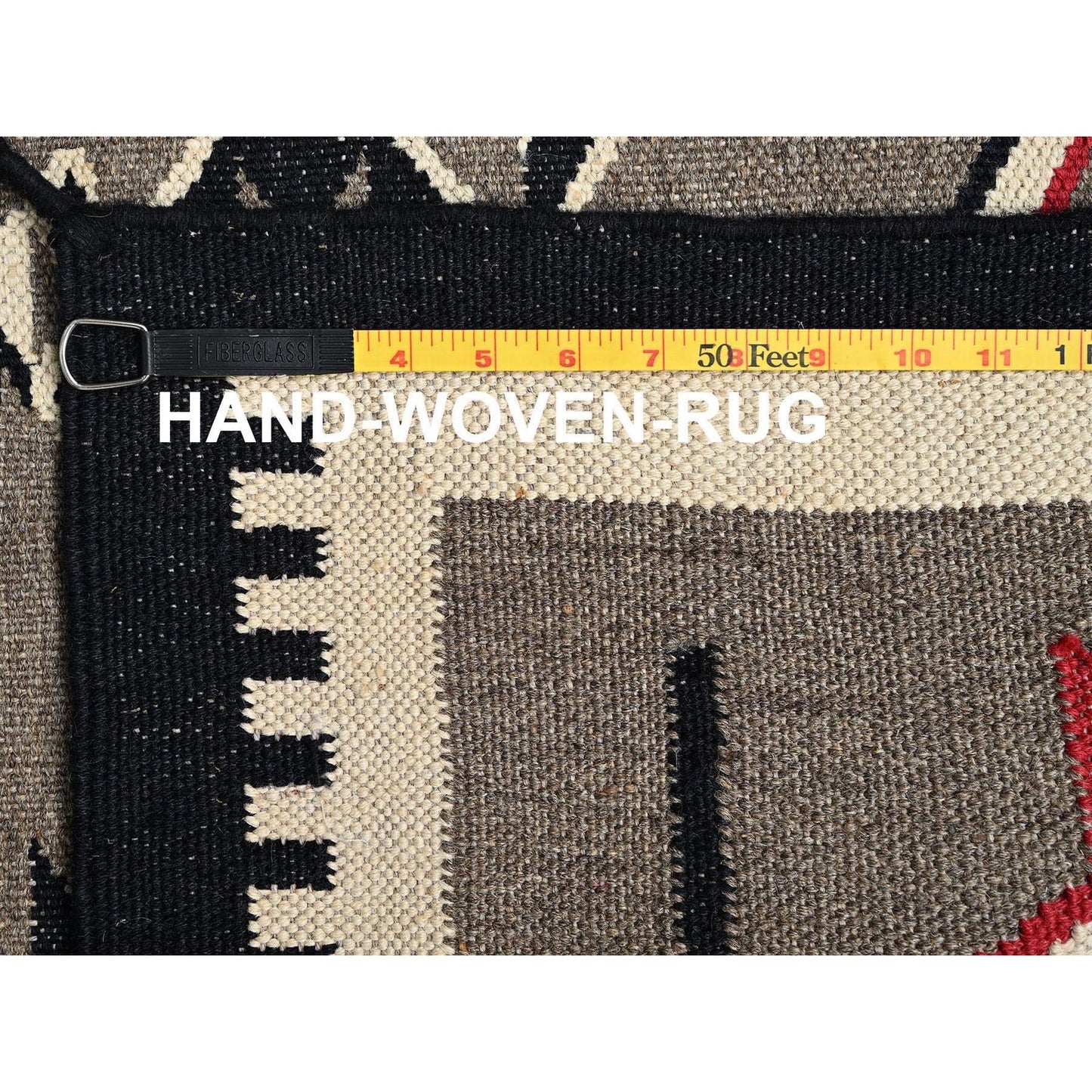 5'2"X6'10" Brown American Geometric Design Rug Flat Weave Hand Woven Wool