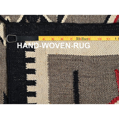 5'2"X6'10" Brown American Geometric Design Rug Flat Weave Hand Woven Wool