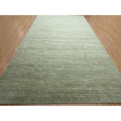 10'2"X14' Seneca Gray Hand Knotted Modern Grass Design Wool And Silk Rug