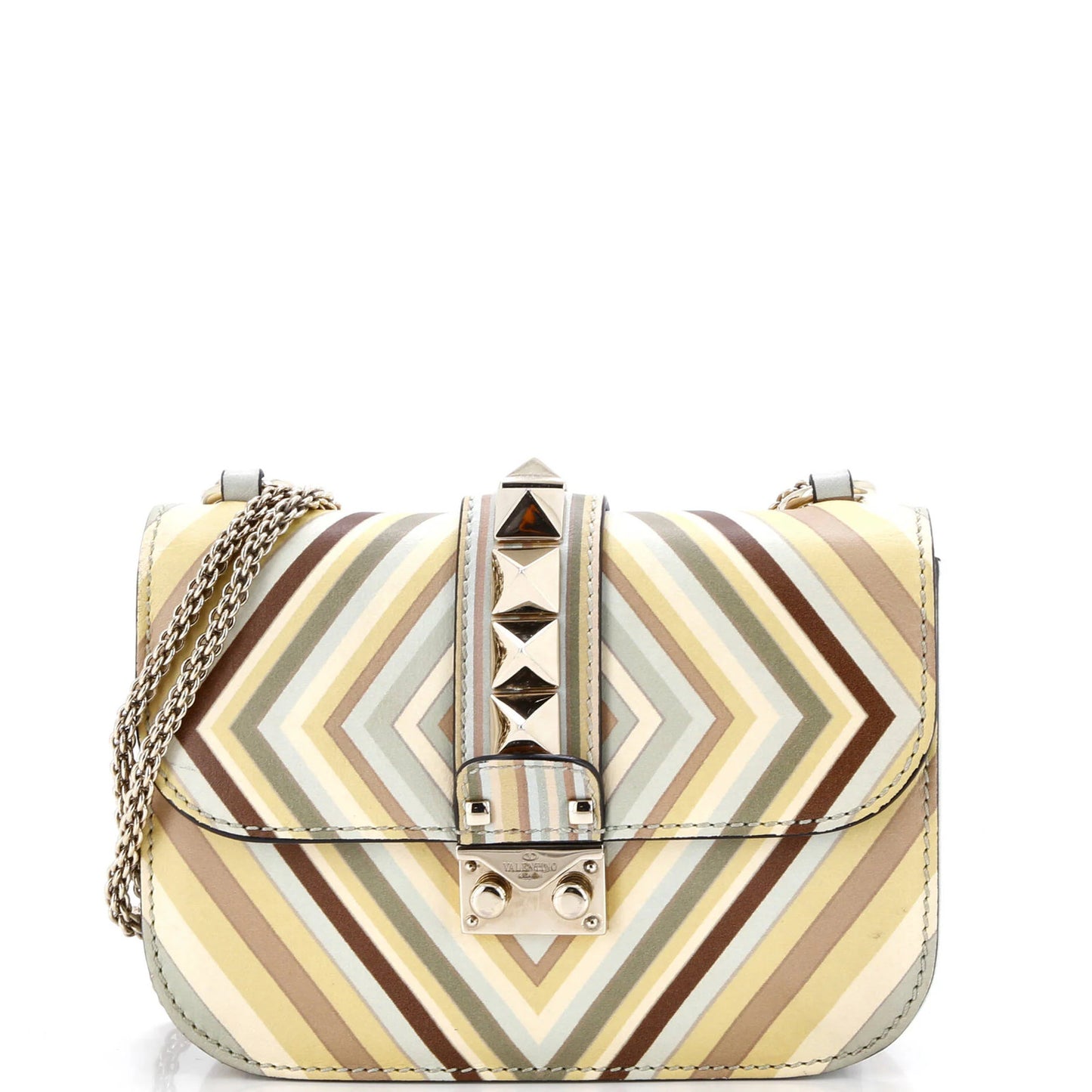Valentino Garavani 1975 Glam Lock Shoulder Bag Striped Leather Small