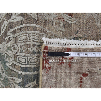 5'2"X7'1" Gray Broken Tulip Design Silk With Wool Hand Knotted Rug