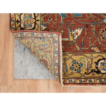 4'X10' Red Heris Re-Creation Hand Knotted Wool Wide Runner Rug