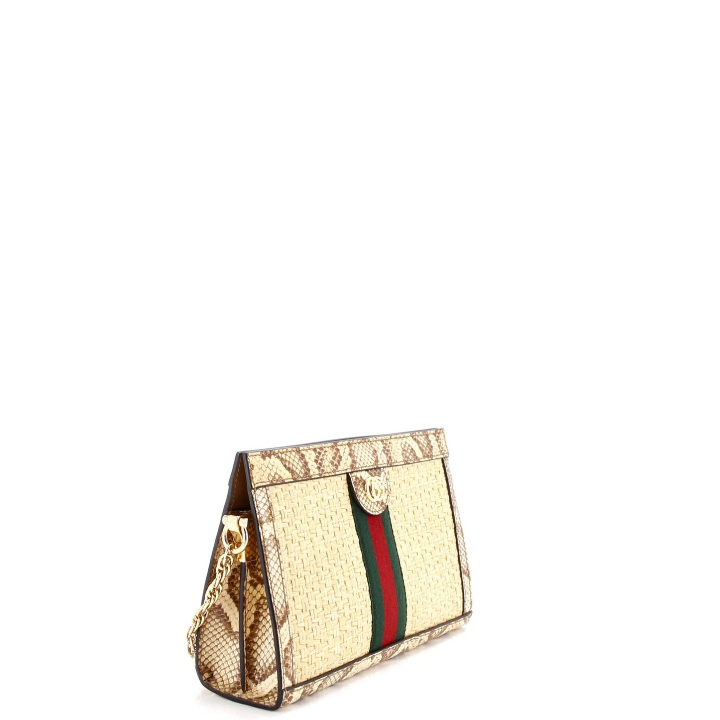 Gucci Ophidia Chain Shoulder Bag Raffia With Snakeskin Small