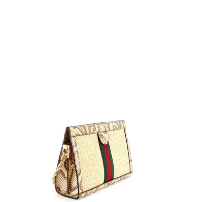 Gucci Ophidia Chain Shoulder Bag Raffia With Snakeskin Small