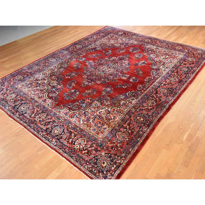 10'2"X13'3" Red Semi Antique Zoroastrian Saroogh Wool Hand Knotted Rug