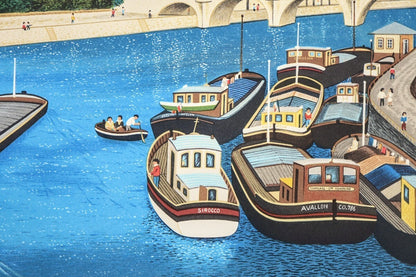 Fanch Ledan (France 1949) Original Lithograph Signed Framed - Seine River Paris