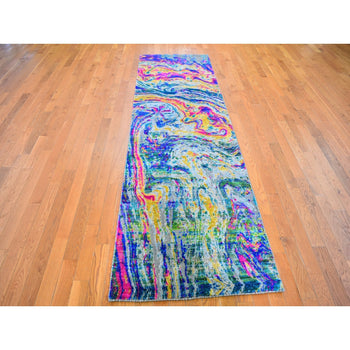 3'X10' Silk With Text Wool The Lava Design Wide Runner Hand Knotted Rug