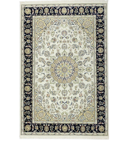 Hand-Knotted Indo-Nain Floral Medallion Rug