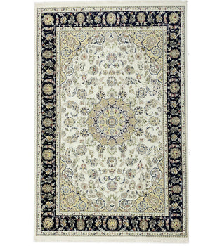 Hand-Knotted Indo-Nain Floral Medallion Rug