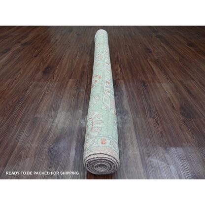 6'X9'1" Pink Afghan Angora Oushak Leaf Design Hand Knotted Pure Wool Rug