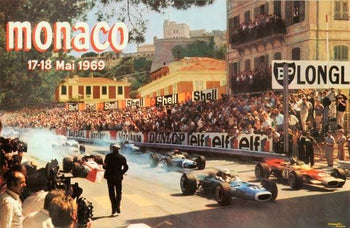 Monaco Grand Prix 1969 Vintage French Race Car Poster On Linen Excellent