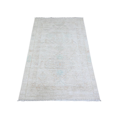 3'X4'9" Cascading White Hand Knotted White Wash Peshawar Oriental Rug