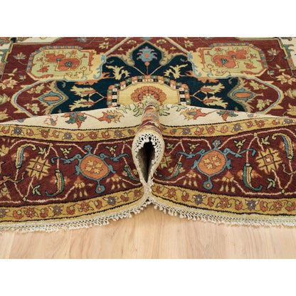 10'X10' Ivory Heris Re-Creation Hand Knotted Wool Round Oriental Rug