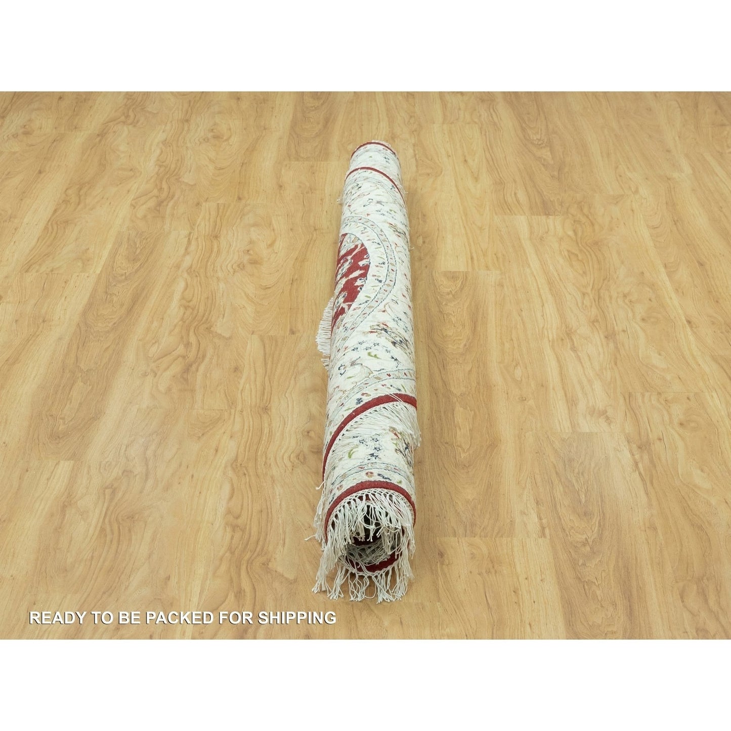 7'X7' Portia Red Hand Knotted Nain 250 Kpsi All Wool Oriental Round Rug