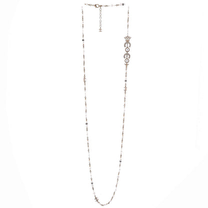 Chanel Coco Arrow Cc Station Long Necklace Metal And Faux Pearls With Crystals