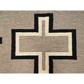 5'X7' Brown Pure Wool Rug American Geometric Design Flat Weave Hand Woven