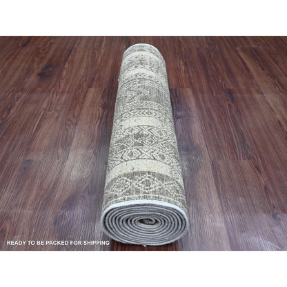 2'6"X11'6" Brown Geometric Berber Influence Wool Hand Knotted Runner Rug