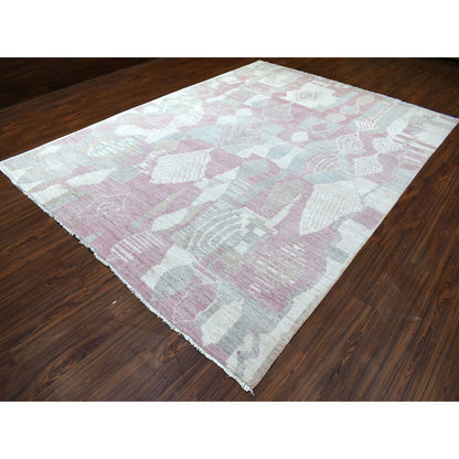 8'10"X11'9" Pink Moroccan Berber Arts And Crafts Hand Knotted Wool Rug