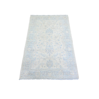 3'X4'9" Ivory, Organic Wool Hand Knotted, White Wash Peshawar, Rug